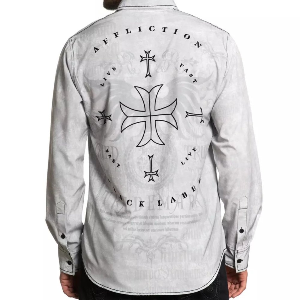 AFFLICTION Men's Long Sleeve Button Down Shirt TRI - Picture 7 of 9